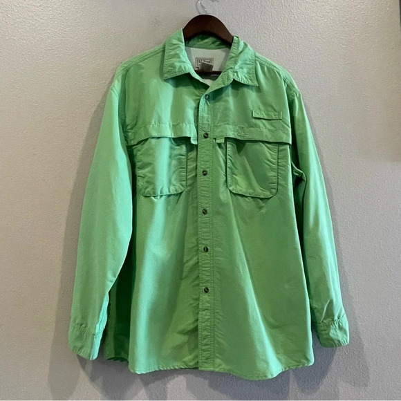 LL Bean Green Tropicwear‎ Performance Outdoor Fishing Hiking Shirt Size L - Picture 1 of 8